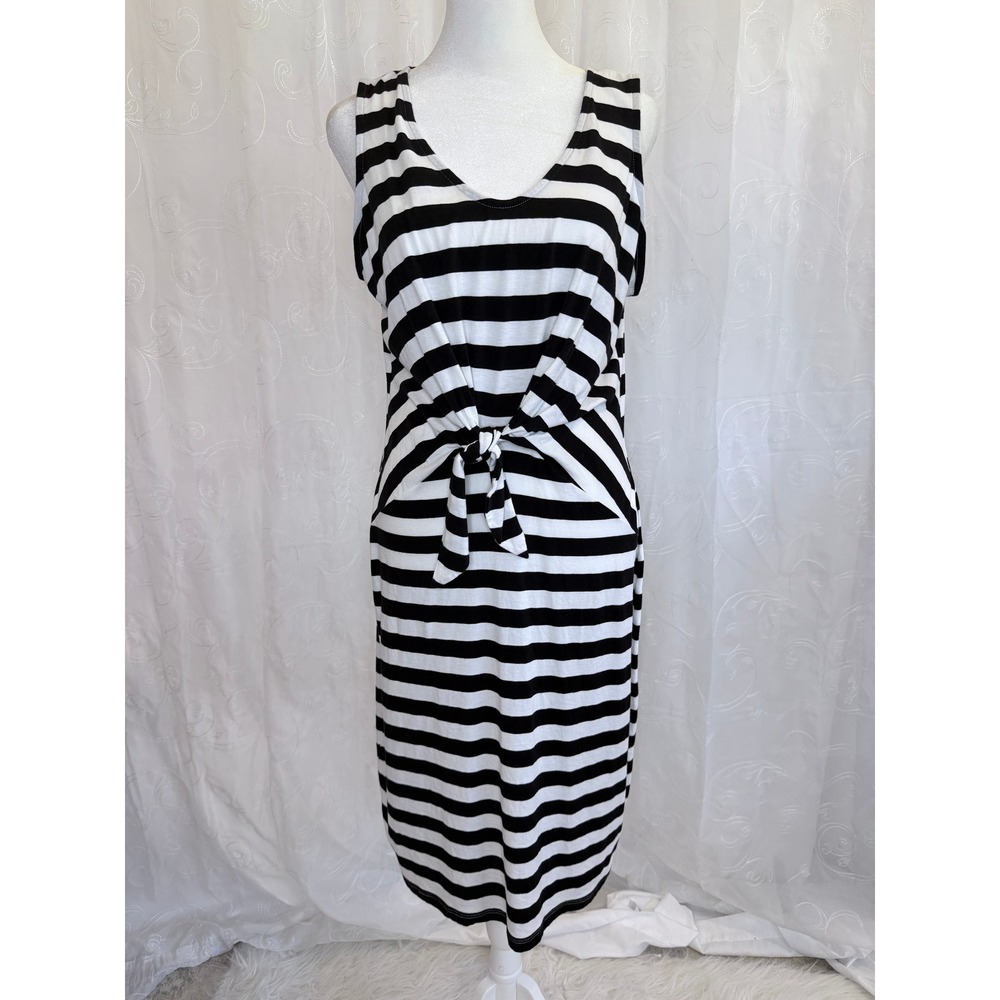 Liz Claiborne Womens Black White Striped Tie Front Sleeveless Midi Dress Size M